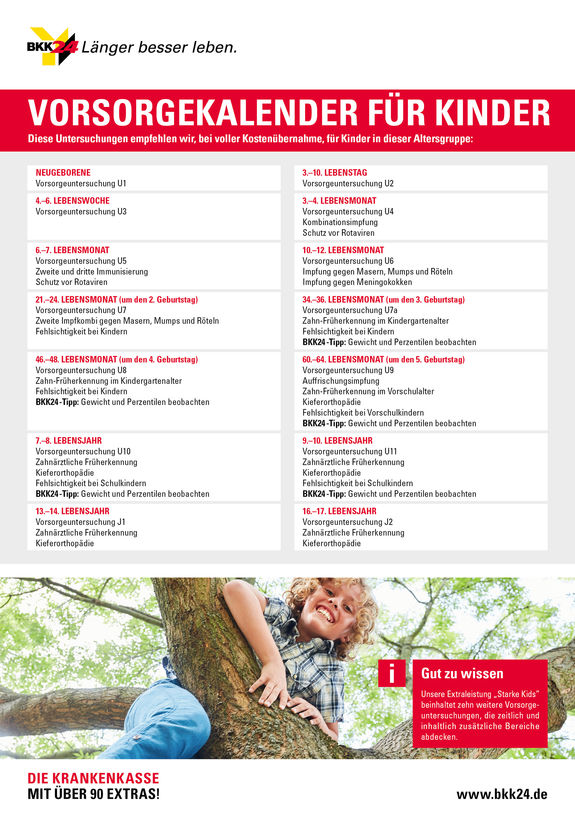 Gesundheitskalender mit Vorsorgetipps für Kinder.