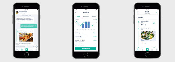 Drei Screenshots von der Ernährungs-App Oviva